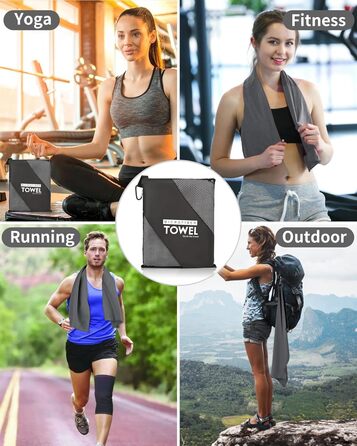 Набір рушників з мікрофібри (3 шт.): 180x80 см + 2 шт. 80x40 см, для фітнесу, сауни, пляжу, подорожей, темно-зелений (темно-сірий)