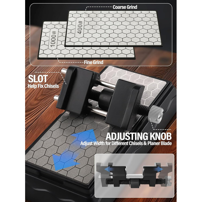 Двобічний алмазний точильний камінь Kalolary для ножів, ножниць, кухонних та туристичних інструментів (400/1000 гріт з доводкою)