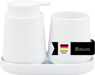 Набір аксесуарів для ванної кімнати Eluno TESERO, 3 шт. (дозатор мила, стакан, миска), пластик, білий