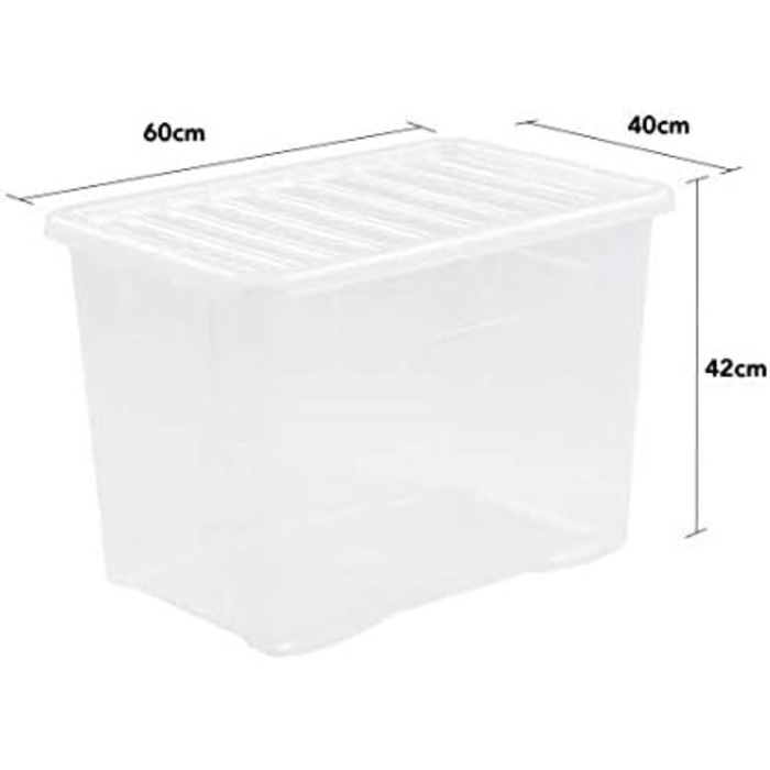 Прозорі пластикові коробки для зберігання Wham Crystal з кришкою, 80 л, набір 5 шт., прямокутні, 60x40x42 см, виготовлені у Великобританії