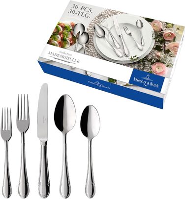 Villeroy & Boch – Mademoiselle Tableware Set, 30 Pieces, 6 Place Settings, Dishwasher Safe, Stainless Steel, Cutlery Set, Cutlery Set, Dinner Cutlery Set, Knife Fork Spoon Set, Cutlery Set, Stainless Steel 30-Piece Elegant & Classic