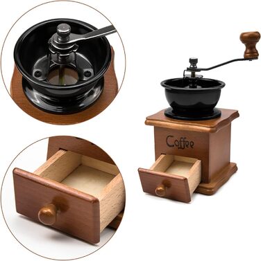 Ручна кавомолка Vintage: антична дерев'яна кавомолка з регулюванням ступеня помелу для дому, офісу та подорожей