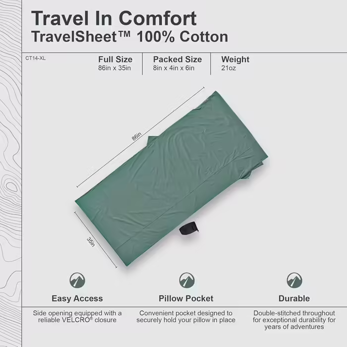 Cocoon Travelsheet Travel Blanket, Cotton, Cactus Blue, 238 x 117 cm