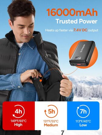 Обогревна жилетка Dr. Prepare для чоловіків та жінок, електроопалювальна жилетка з регулюванням температури, унісекс, з акумулятором, для активного відпочинку, спорту та подорожей (XL, Обогревна жилетка з Powerbank)