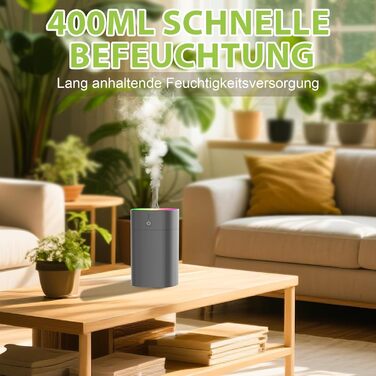 Портативний міні-увлажнитель повітря для спальні, 400 мл аромадифузор для дому, особистий настільний зволожувач для рослин, аромадифузор для дому, 2 режими, нічник, автоматичне вимкнення, чорний