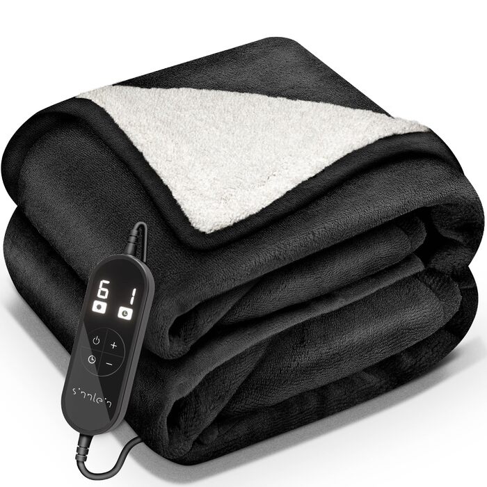 Електрична гріюча ковдра Sinnlein® з автоматичним вимкненням 160 x 120 см | 9 температурних режимів | Ковдра для ліжка, дивана | Електрична ковдра з таймером, цифровим дисплеєм, чорна