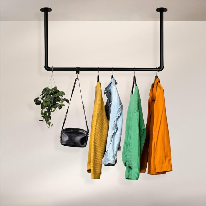 Clothes Rail Wardrobe Industrial Design for Ceiling | Width 70 cm x Height 50 cm | Ceiling Mounting | Clothes Rail | Dressing Room | Bedroom | Hallway | Walk-in Closet