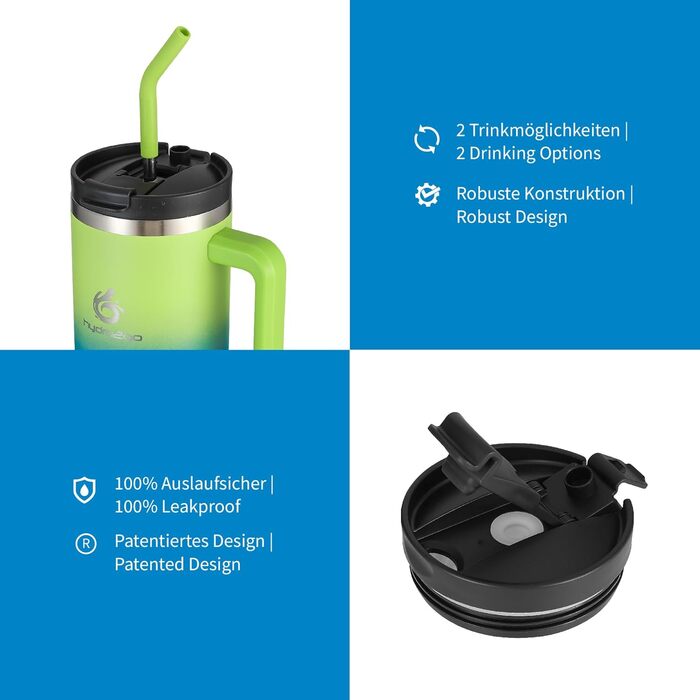 Термокружка Hydro2Go з трубочкою – BPA-free, придатна для миття в посудомийній машині – 10 годин гаряча/12 годин холодна – термокружка To-Go (1200 мл, Earth)