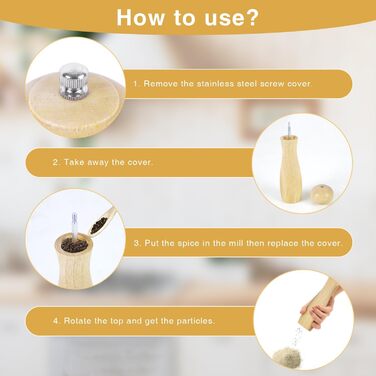Дерев'яні соляні та перечні млини, 20 см, з регулюванням ступеня помелу, наповнювані вручну, з дуба, для кухні - набір 2 шт.