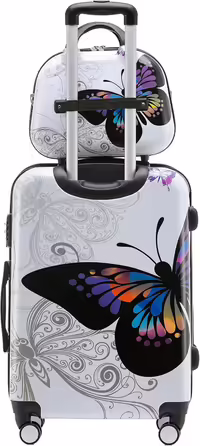Набір валіз BEIBYE Butterfly 2060 з TSA-замком, 4 штуки: жорсткий пластиковий чемодан на колесах, ручна поклажа та б'ютікейс (XL 75 см + S б'ютікейс)