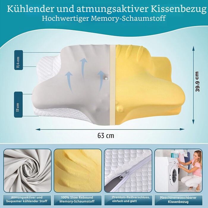 Ергономічна ортопедична подушка для шиї з ефектом пам'яті (Memory Foam) для полегшення болю та підтримки шиї, охолоджуюча подушка для сну, сіро-біла