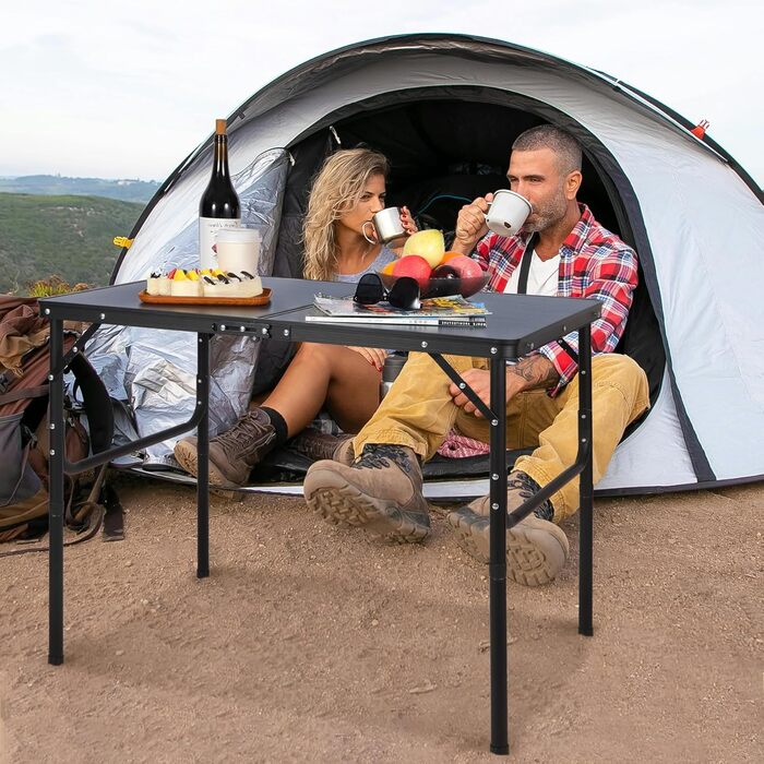 Складний кемпінговий стіл REDCAMP з регульованою висотою 90x60 см, чорно-сірий - для дому, балкону, пікніка