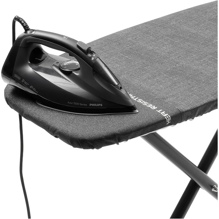 Гірчиця для прасування Brabantia Bügelbrett B, 124 x 38 см, 100% Fairtrade-Baumwolle, стабільна, регульована по висоті, з підставкою для праски, Denim Black