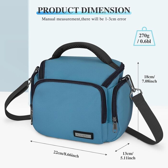 Сумка для камери Baigio: фотосумка для DSLR/SLR з відділеннями для об'єктивів та аксесуарів (блакитна)