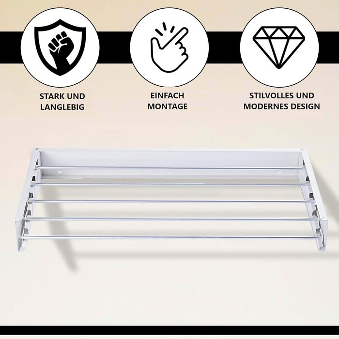 Настінна сушарка для білизни Vonia – компактна та складна – міцна сушарка для ванної, балкону та квартири (біла, 80 x 40 см)