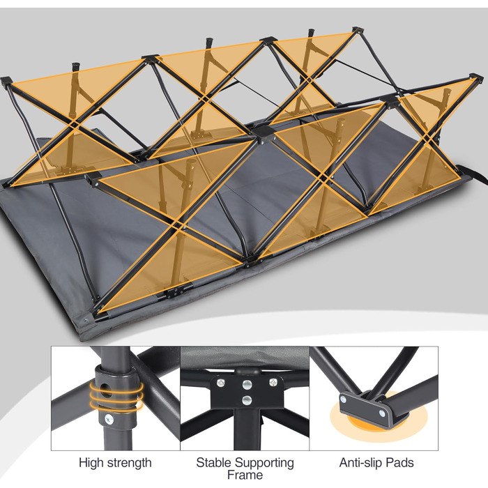Кемпінгове ліжко REDCAMP XL з матрацом для дорослих, 226 кг, широке, міцне, розкладне, для відпочинку на природі, для гостей, офісу, дому (темно-сірий 2xl)