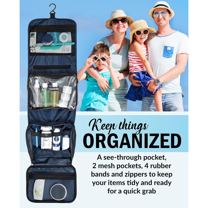 Чоловіча дорожня косметичка TRAVANDO з петлею, прозора, велика, для подорожей, вміщує рідини, морського кольору