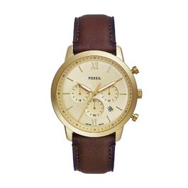 Годинник чоловічий Fossil Neutra Chronograph, шкіряний ремінець (коричневий/золотий), кварцовий механізм