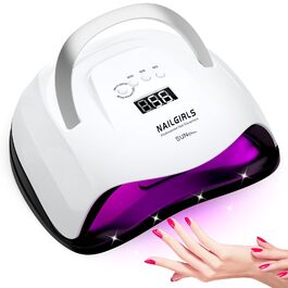 LED UV лампа для нігтів NAILGIRLS 150W з таймером, автосенсором та LCD дисплеєм. Підходить для гелевих нігтів пальців та ніг. Знімний магнітний майданчик.