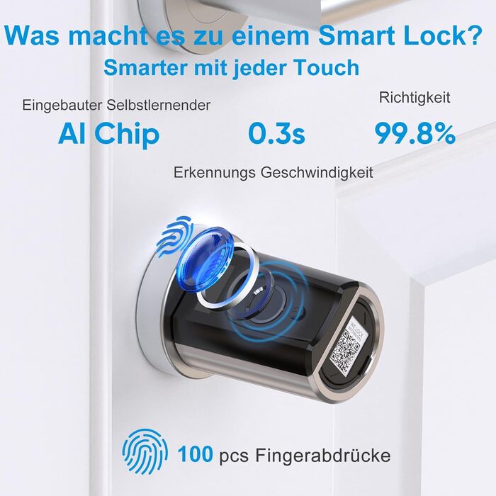 Електронний дверний замок WELOCK Touch41 з відбитком пальця, Wi-Fi, Bluetooth, RFID, IP65, для дверей 50-100 мм, сумісний з Alexa