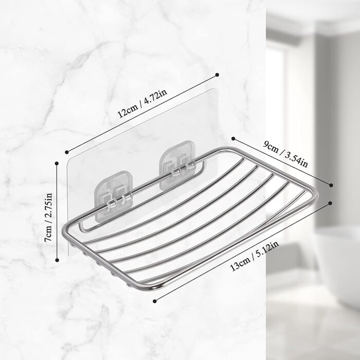 Тримач для мила без свердління Uten, нержавіюча сталь, самоклеючий з 2 гачками, для душу, ванної, кухні (сріблястий)