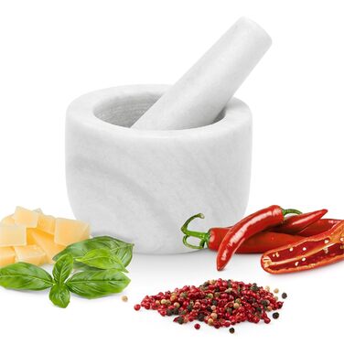 Marble Mortar and Pestle Set - 18 x 18 x H10cm - 800ml Small Mortar and Pestle - Mortar and Pestle for Spices, Salsa, Pesto - White (8.5 cm, white marble)