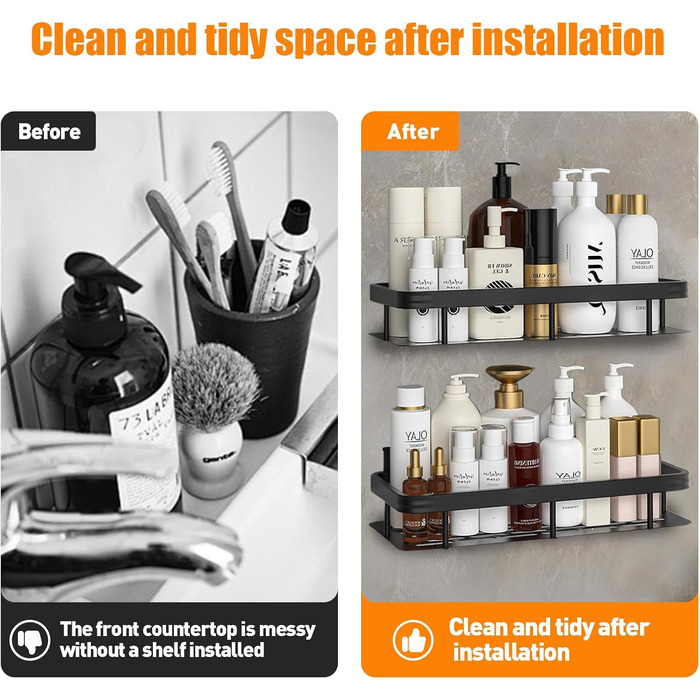 Поличка для душу без свердління, алюміній, 2 шт. Водостійка поличка для ванної кімнати, органайзер для шампуню, аксесуарів, 30,5×13×5,5 см (A Срібло)