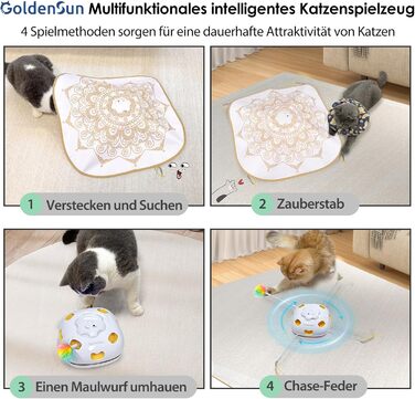 GoldenSun Cat Toy, Rechargeable, Interactive 4-in-1 Toy for Indoor, Hide-and-Seek Toy for Kittens, Whack a Mole Motion, Electronic Cat Toy for Exercise (Bohemia)