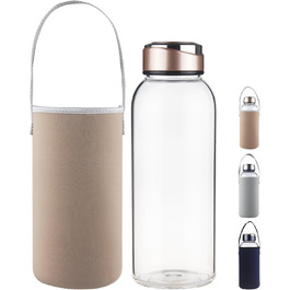 SHOW INGENUITY 1.5 Liter / 1.5L Glass Drinking Bottle with Neoprene Sleeve, 1500ml Borosilicate Glass Water Bottle with Stainless Steel Lid, BPA-Free Glass Bottle