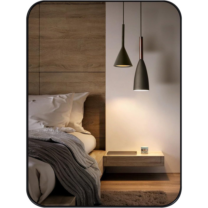 Дзеркало настінне WOLTU з металевим каркасом, закругленими кутами, 40x30 см, для ванної кімнати, спальні, вітальні, сучасної стилі