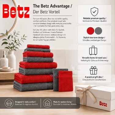 Набір махрових рушників Betz Premium 10 предметів (червоний та антрацит): 2 банні, 4 гігієнічні, 2 гостьові, 2 для рук, 2 рукавички