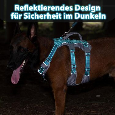 Шлейка безпеки Huntboo для собак, антизламна, від паніки, з ручкою, регульована, для малих, середніх та великих собак (M), блакитно-зелений (1 шт.)
