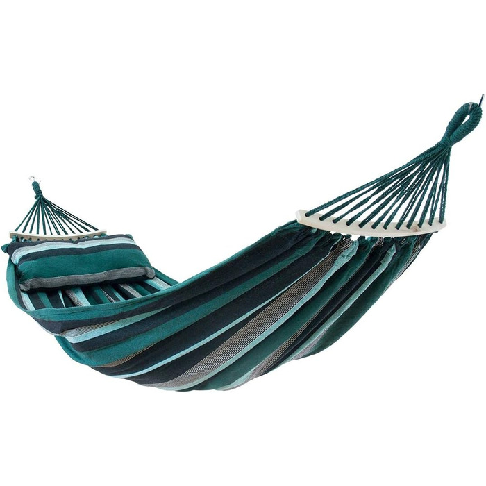 Гамак yourGEAR Bali XL з подушкою, 240x120 см, до 240 кг, бавовна (Смарагд/Аква) + кріплення, сертифікат TÜV