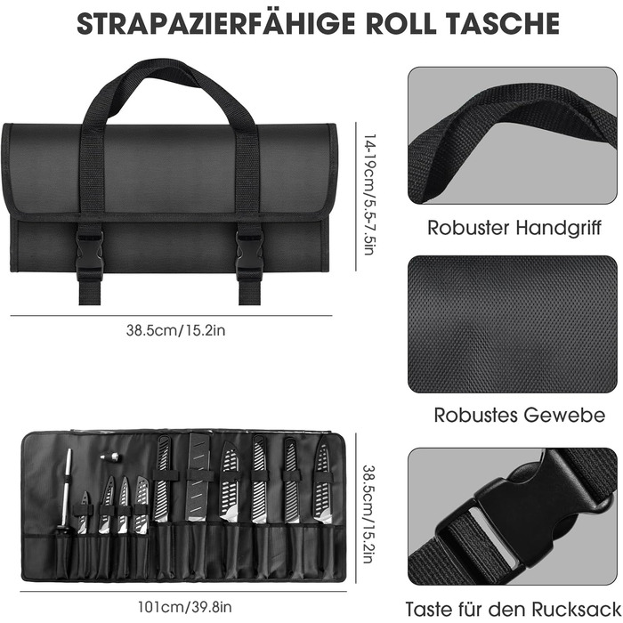 MOSFiATA 17-Piece Professional Knife Set with Titanium Coating - Stainless Steel Kitchen Knives, Chef's Knife Set with Finger Guards & Gift Box (Outdoor)