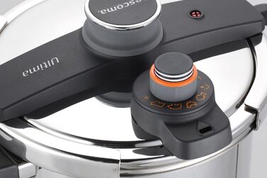 Каструля-скороварка Tescoma ULTIMA 6 л з індукційним дном, інтуїтивним регулюванням тиску та датчиком, 4-кратна безпека, з ситом, срібна