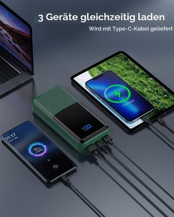 Повербанк Power Bank 27000mAh з швидкою зарядкою USB-C PD 20W, зовнішній акумулятор для iPhone та Samsung з LED-дисплеєм, 2 входи та 3 виходи