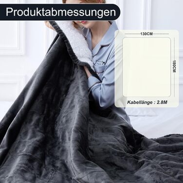 Електрична ковдра Netraty з автовимкненням 130x180 см, 8 режимів нагріву, таймер 1-12 годин, захист від перегріву, пральна машина, фланель-шерпа, сіра для дому та офісу