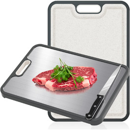 Нінджер Двостороння кухонна дошка для нарізання з нержавіючої сталі 304 та PP, для м'яса, овочів та хліба, легко миється, з ножем (38 × 27 см)