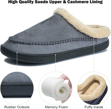Тапочки чоловічі Miqieer з піною пам'яті, теплі зимові плюшеві домашні тапочки (45/46 EU, 570 Blaugrau)