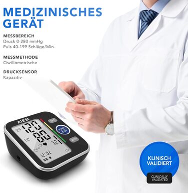 Тонометр на плече AIESI® Oberarm автоматичний цифровий професійний для дорослих A6, 120 пам'ять, мережевий адаптер та USB, гарантія 24 місяці