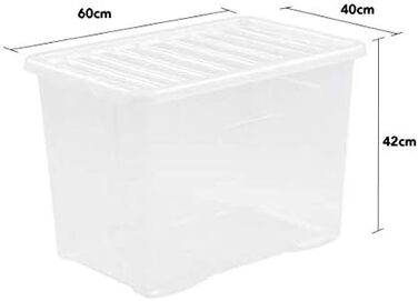 Прозорі пластикові коробки для зберігання Wham Crystal з кришкою, 80 л, набір 5 шт., прямокутні, 60x40x42 см, виготовлені у Великобританії