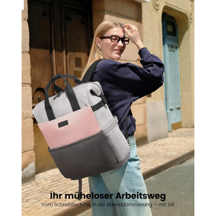 LOVEVOOK Рюкзак для жінок з відділенням для ноутбука 15.6 дюймів. Шкільний, для подорожей, університету, бізнесу. Водонепроникний, рожево-сірий