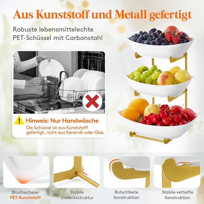 Багатоярусна етажерка для фруктів та закусок Lifewit (3 яруси, золото)