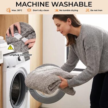 Електрична ковдра TLGREEN з автовимкненням, імітація овечої шкури, двостороння, надзвичайно м'яка, 130x180 см, 9 режимів нагріву, таймер, ковдра для дивану, софи, офісу, дому, 130x180, сіро-коричнева