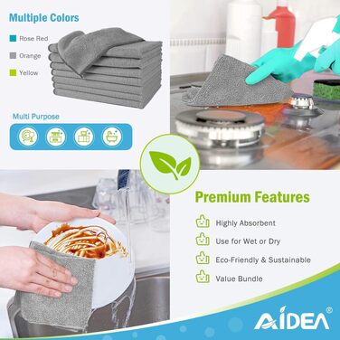 Серветки з мікрофібри AIDEA для прибирання, кухні та авто, без ворсу та розводів, 30 x 30 см, сірі, 24 шт.