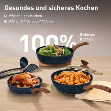 Набір посуду для індукційної плити DishDelight Granit 12 предметів з антипригарним покриттям блакитного кольору (каструлі, сковороди з кришками)
