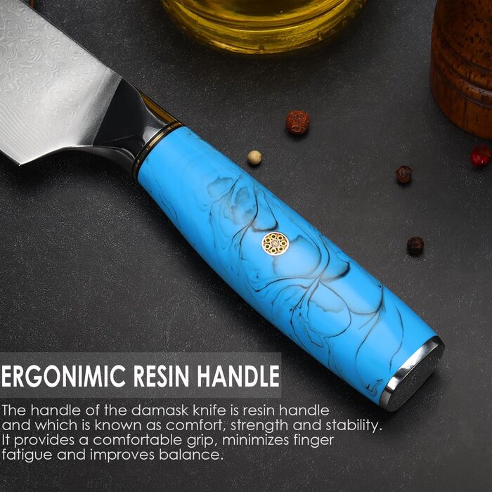 Ніж Kiritsuke з дамаської сталі для кухні, 18.8 см, VG-10, ергономічна ручка, подарункова коробка