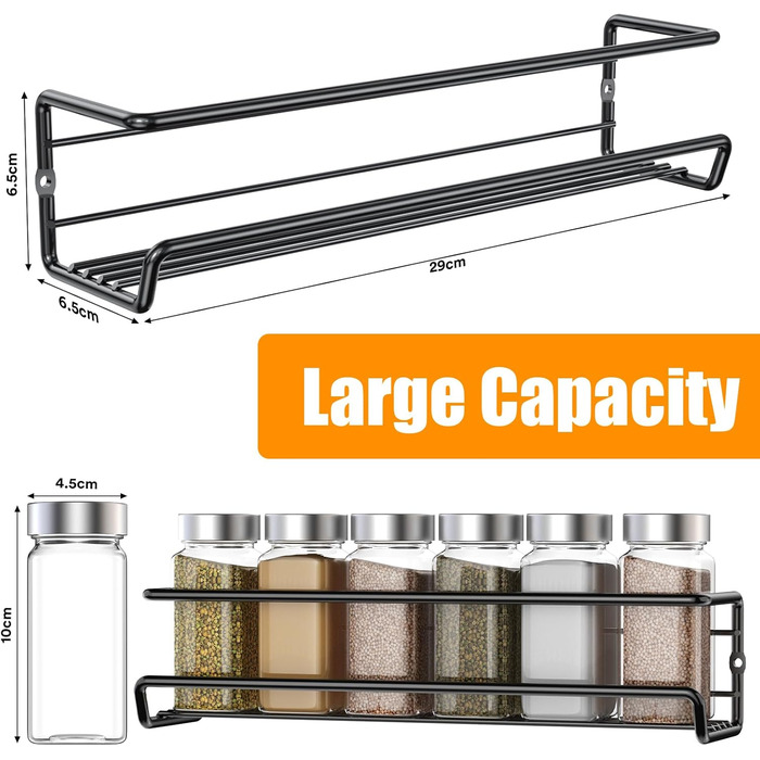 Спеція органайзер з 24 скляними баночками та етикетками, без свердління, настінний, підходить для стін та шаф, комплект з 4 шт.