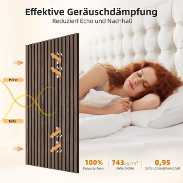 Акустичні стінні панелі JAMELO з шпона горіха, самоклейні 3D панелі для стін та стелі, 10 шт (30x15x1.2 см), колір темний горіх