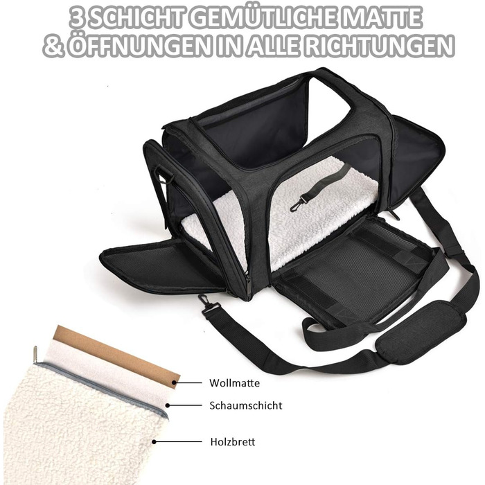 Транспортна сумка для кота та собаки, складана переноска для домашніх тварин середнього розміру (51x33x33 см, чорна)